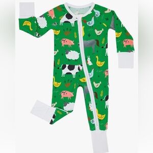 Little Sleepies Green and White Farm Footies One Piece
